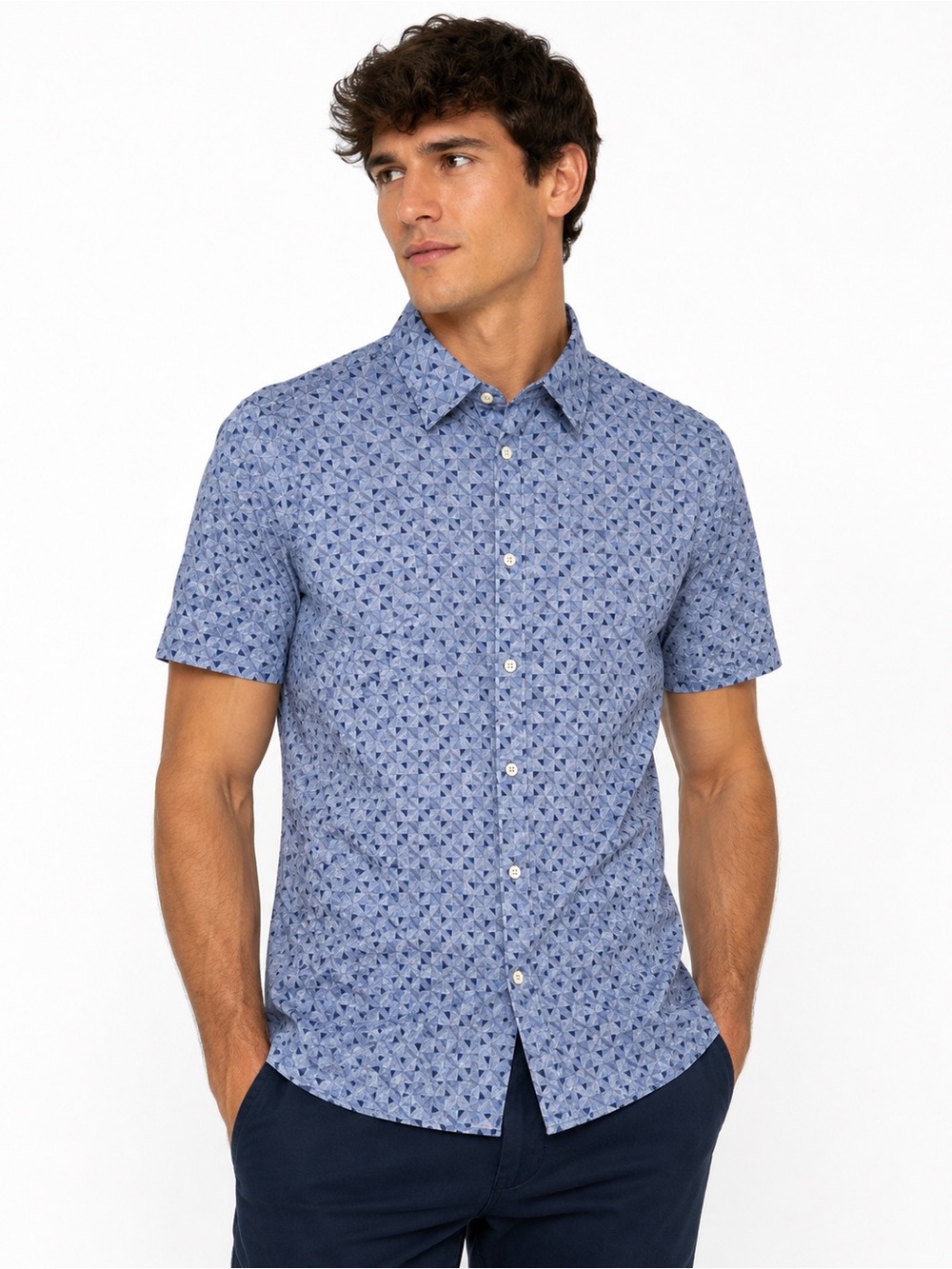 Ted Baker Men’s Size 3 Slim Fit Blue Geometric Print Cotton Shirt